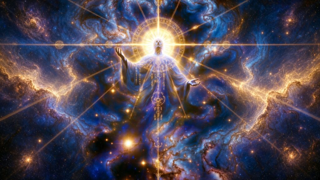 Celestrial rendering with clouds and energy