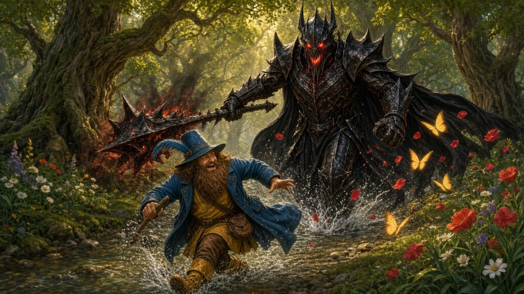 Sauron and Tom Bombadil in a forest
