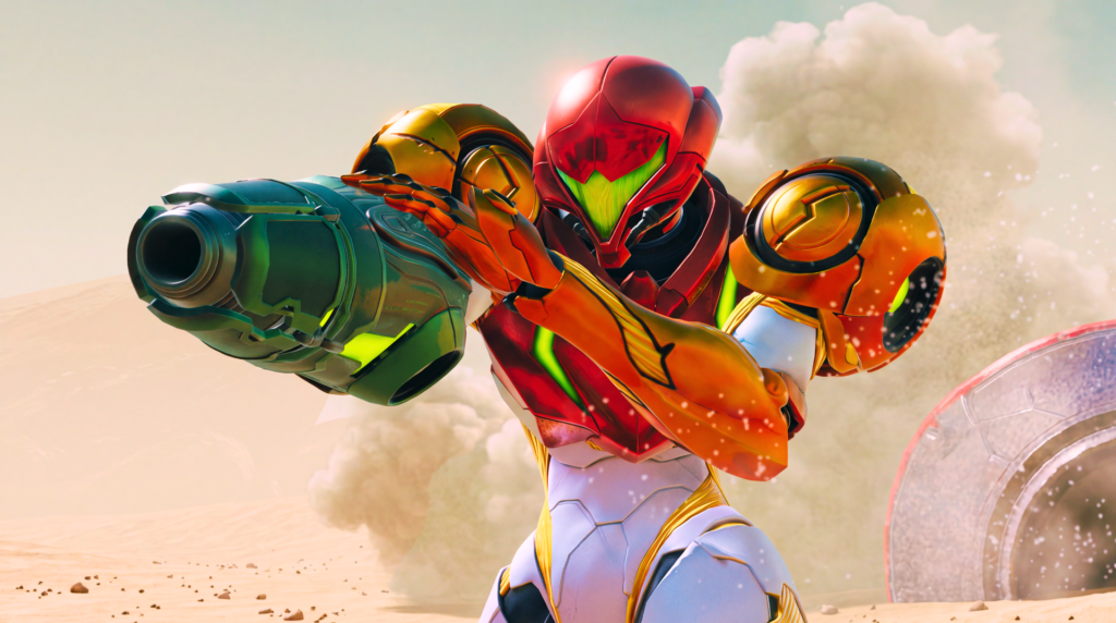 Samus in her metroid suit